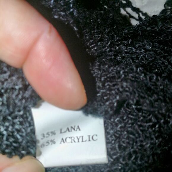 VINTAGE LACE Black & Embroidered Fringed Wool Oversized Cape Top One Size - Picture 8 of 9